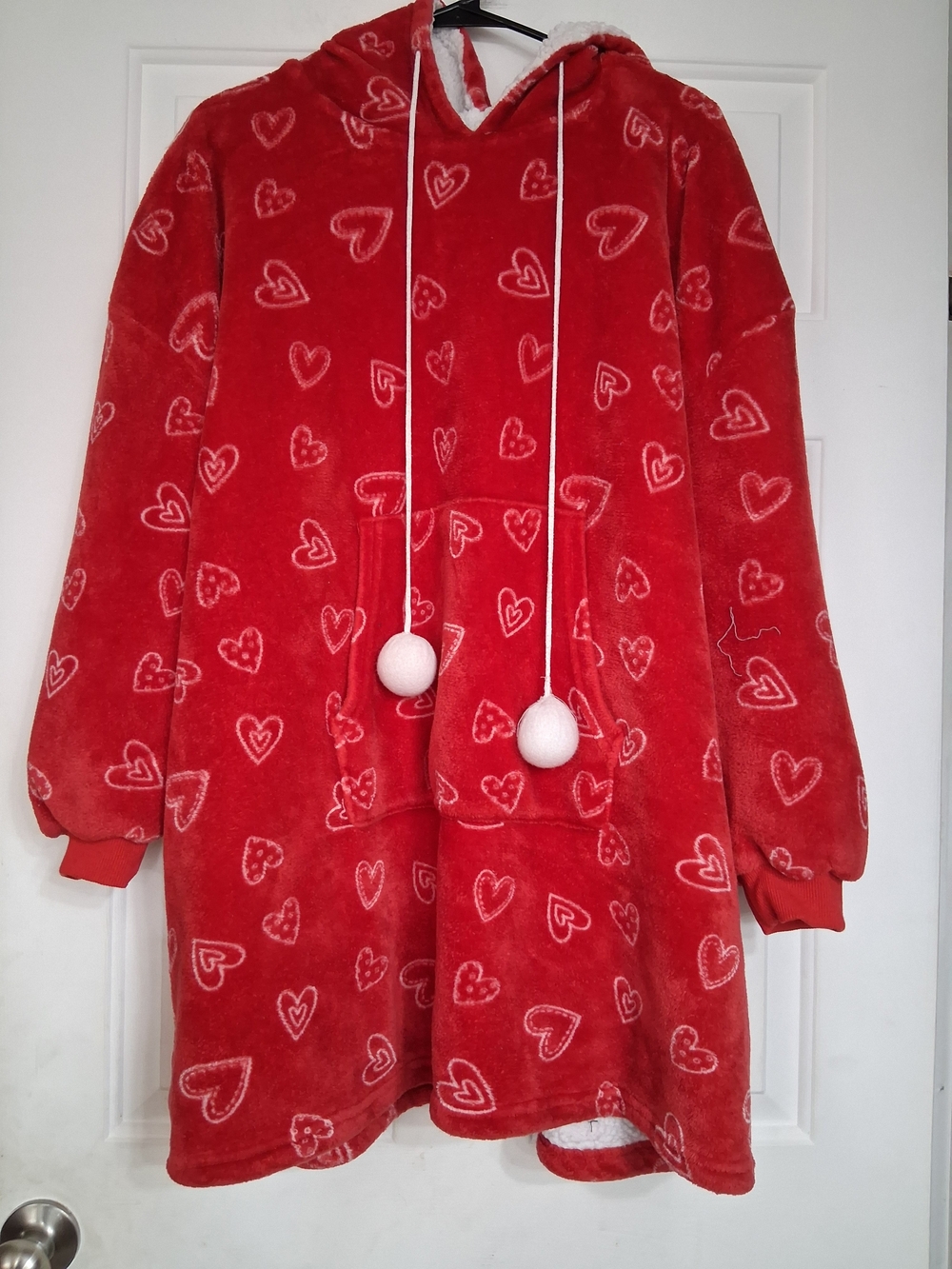 Cozy Red Heart Plush Hooded Sleepwear Tunic Gown One Size